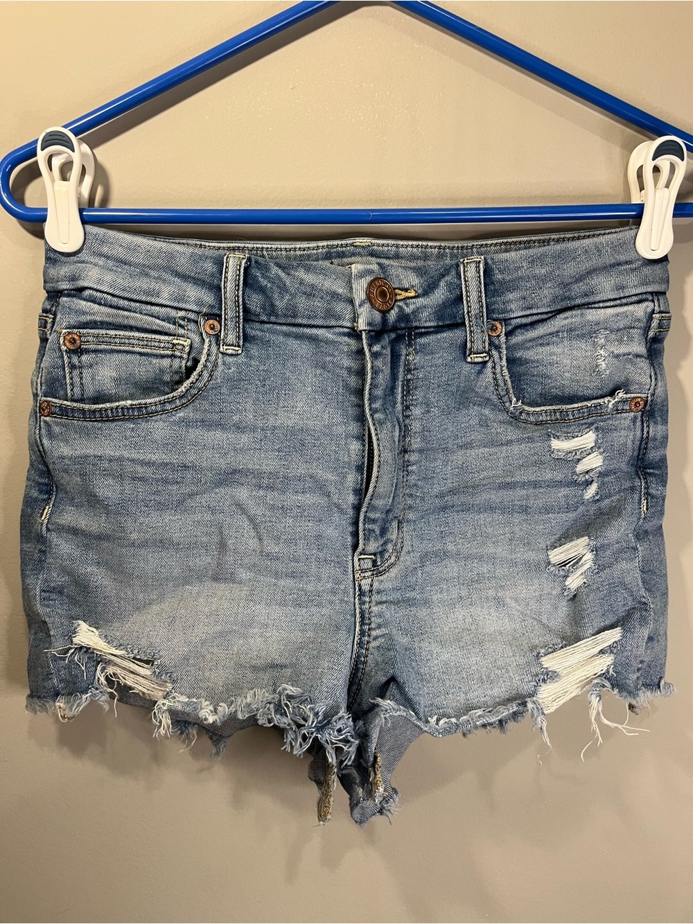 American Eagle Outfitters Light Blue Distressed Denim Shorts